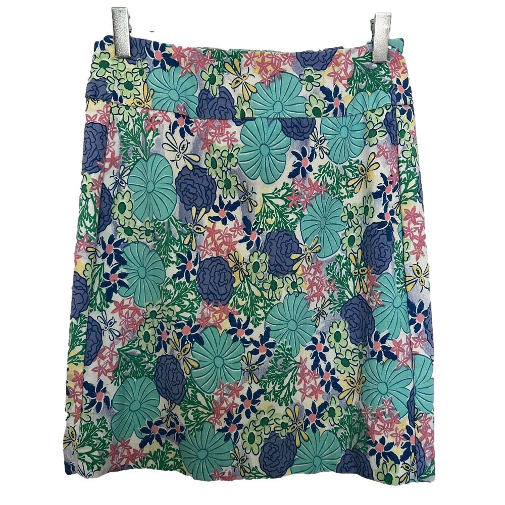 🌵Lula-B Women's Colorful Floral Stretchy Casual Short Skirt Back Pockets -Size 2